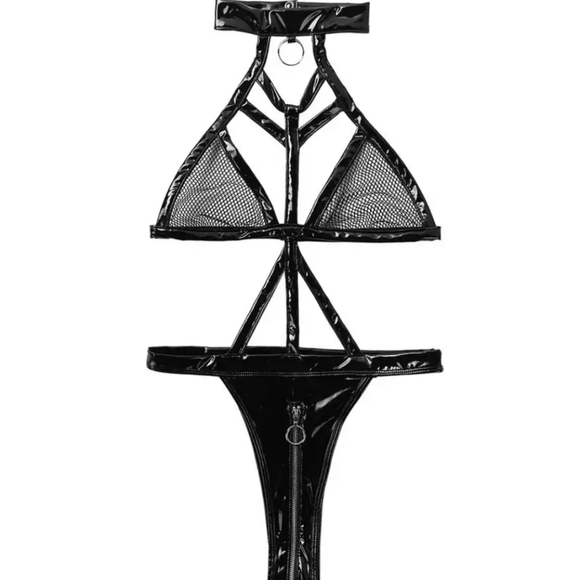 NEW Leather Body Suit Latex Lingerie Sexy Catsuit - Picture 8 of 12